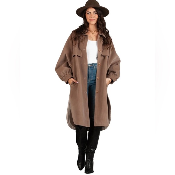 Lucca Couture Jackets & Blazers - Lucca Couture Tanana Shacket Tan Size Large NWT